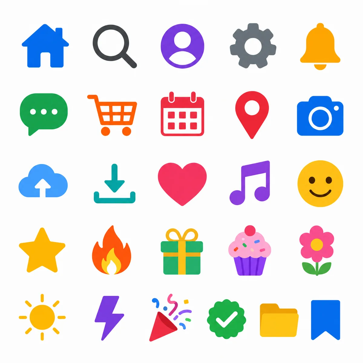Flat icon sheet with twenty-five icons used in the extraction benchmark