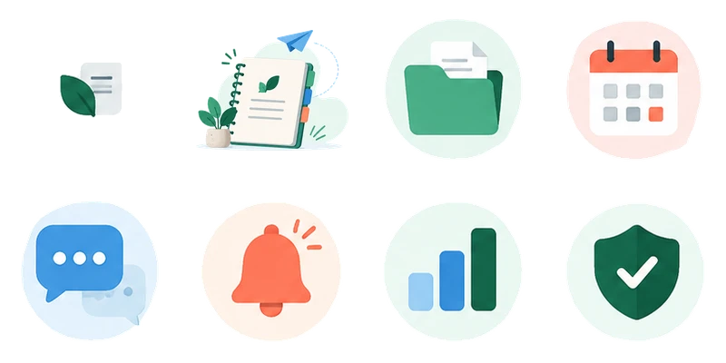 Eight assets selected manually and exported from the website mockup