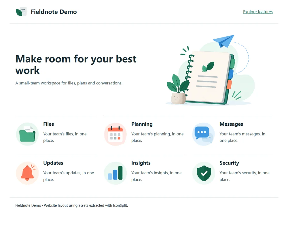 The extracted assets used in a website layout