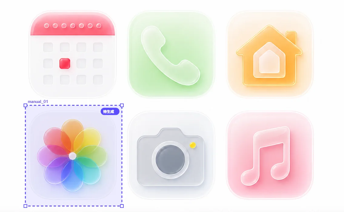 Manual selection box around a flower icon in a design screenshot